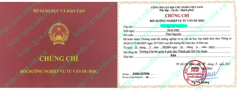 Mẫu chứng chỉ nghiệp vụ tư vấn du học